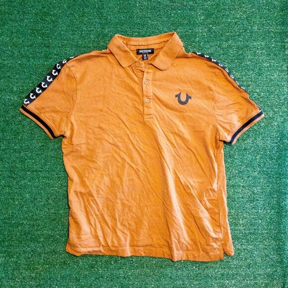 VINTAGE TRUE RELIGION MENS POLO LIGHT BROWN SHORT SLEEVE CASUAL STREETWEAR SZ M - Picture 1 of 5